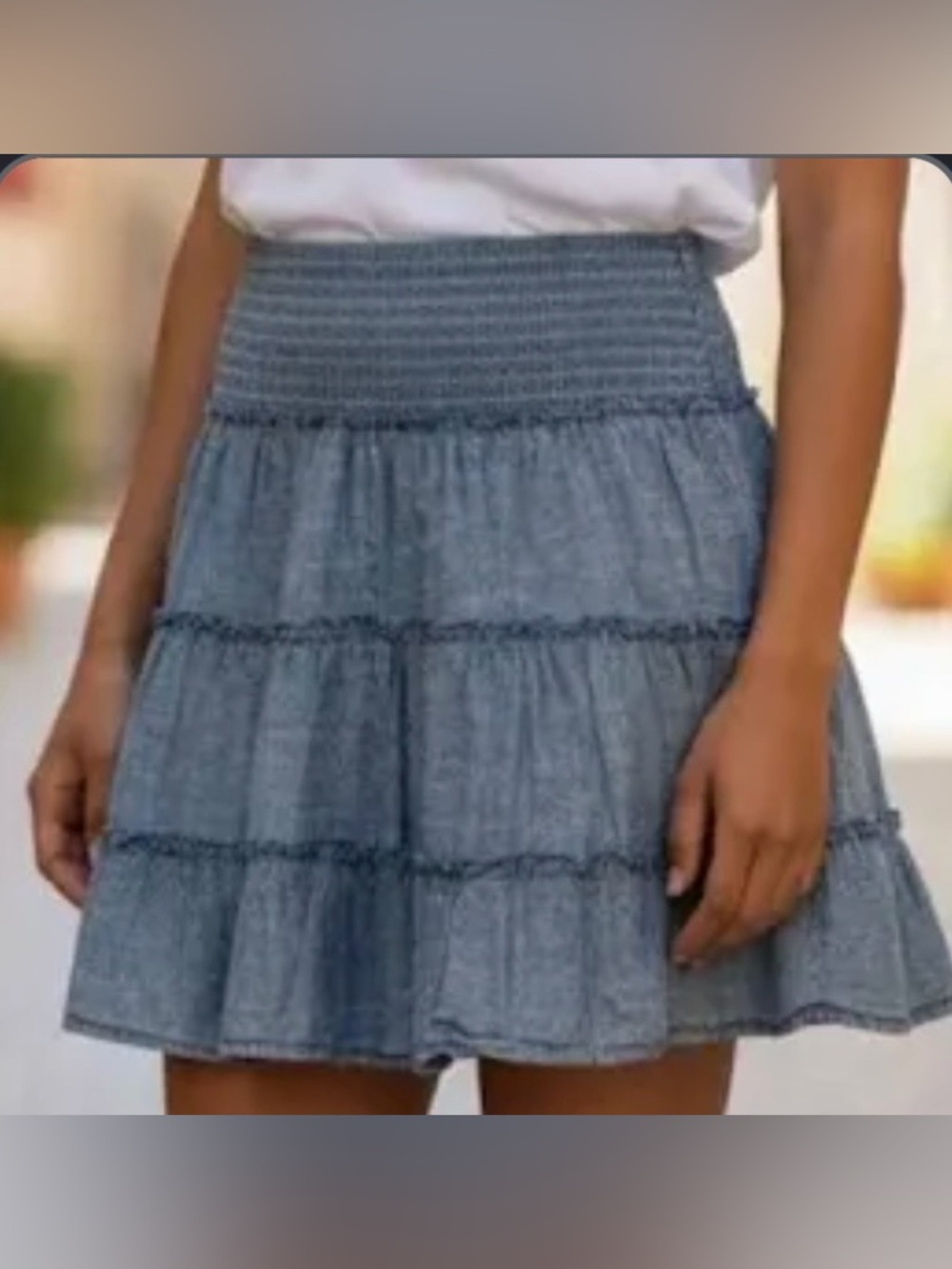 American Eagle outfitters women mini skirt large 12 14 blue chambray denim AEO